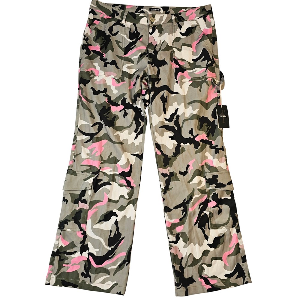 Flamingals Pink Camo Cargo Pants 2XL Wide Leg Streetwear Trousers 249195 LY